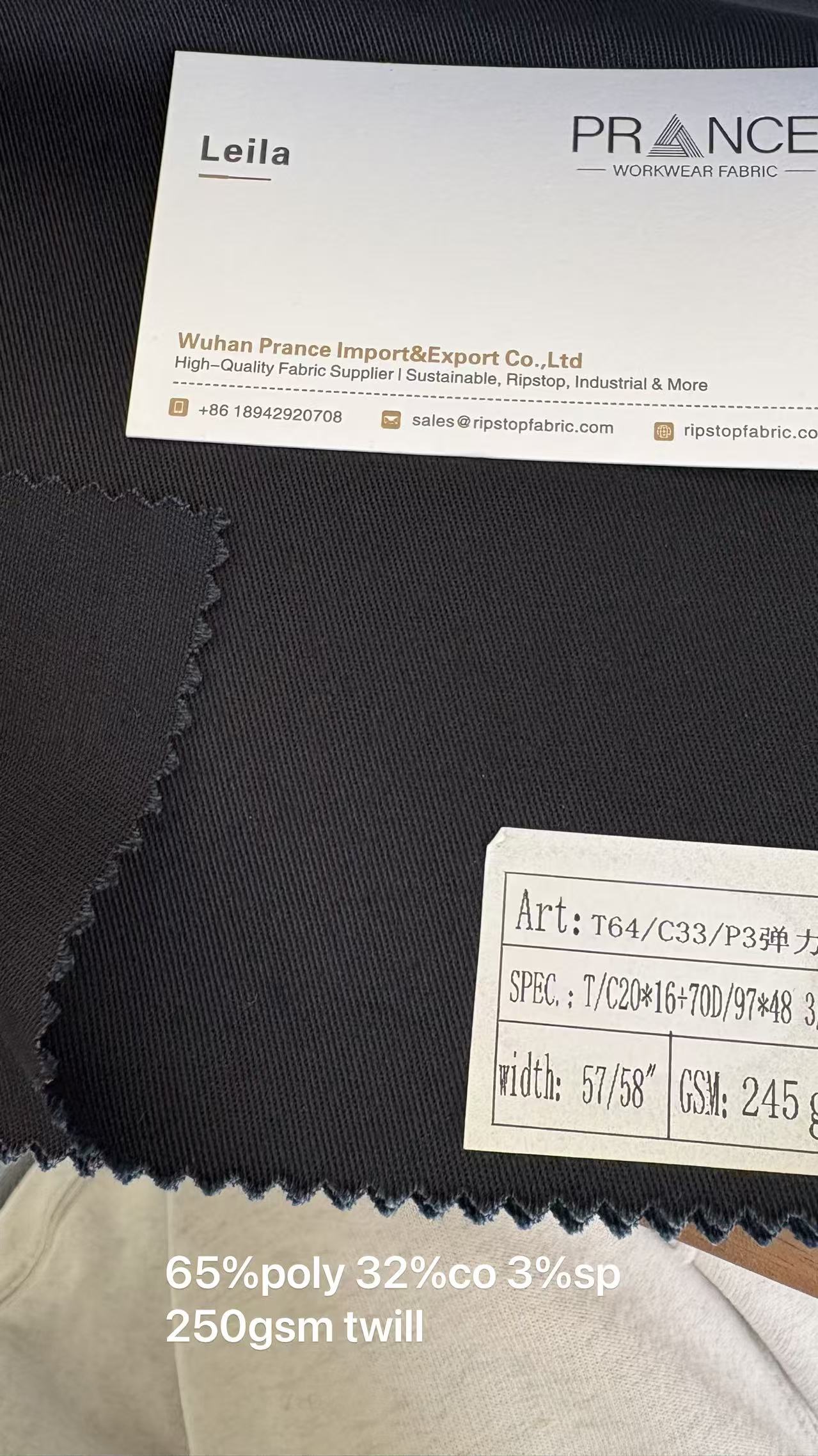 Stretch poly-cotton twill commonly used for construction work pants